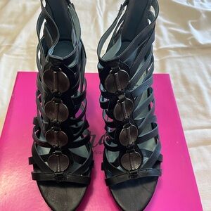 Miranda Black Strappy Wedge Sandals